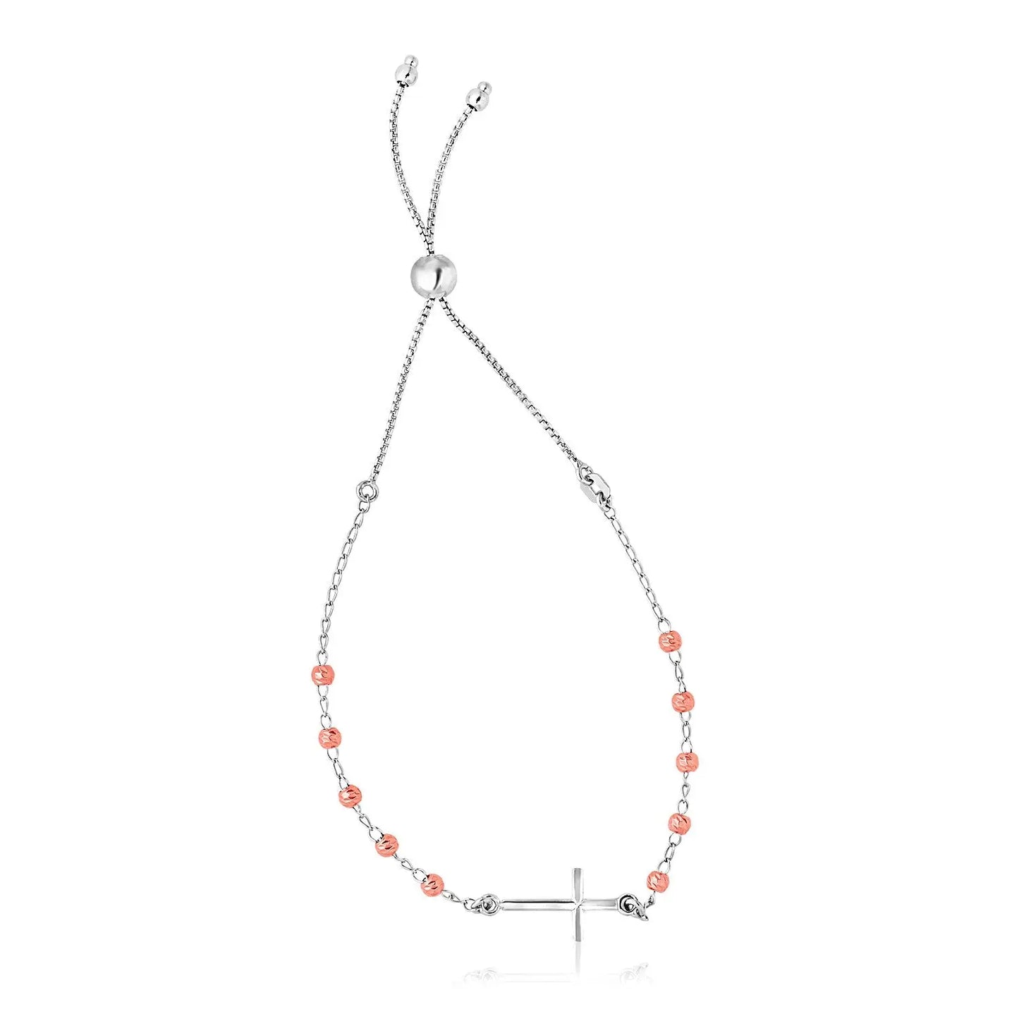 Sterling Silver White and Rose Finish Adjustable Bracelet with Cross (1.20 mm) RCJ Bracelets  CELESTIA LUXE JEWELLERS
