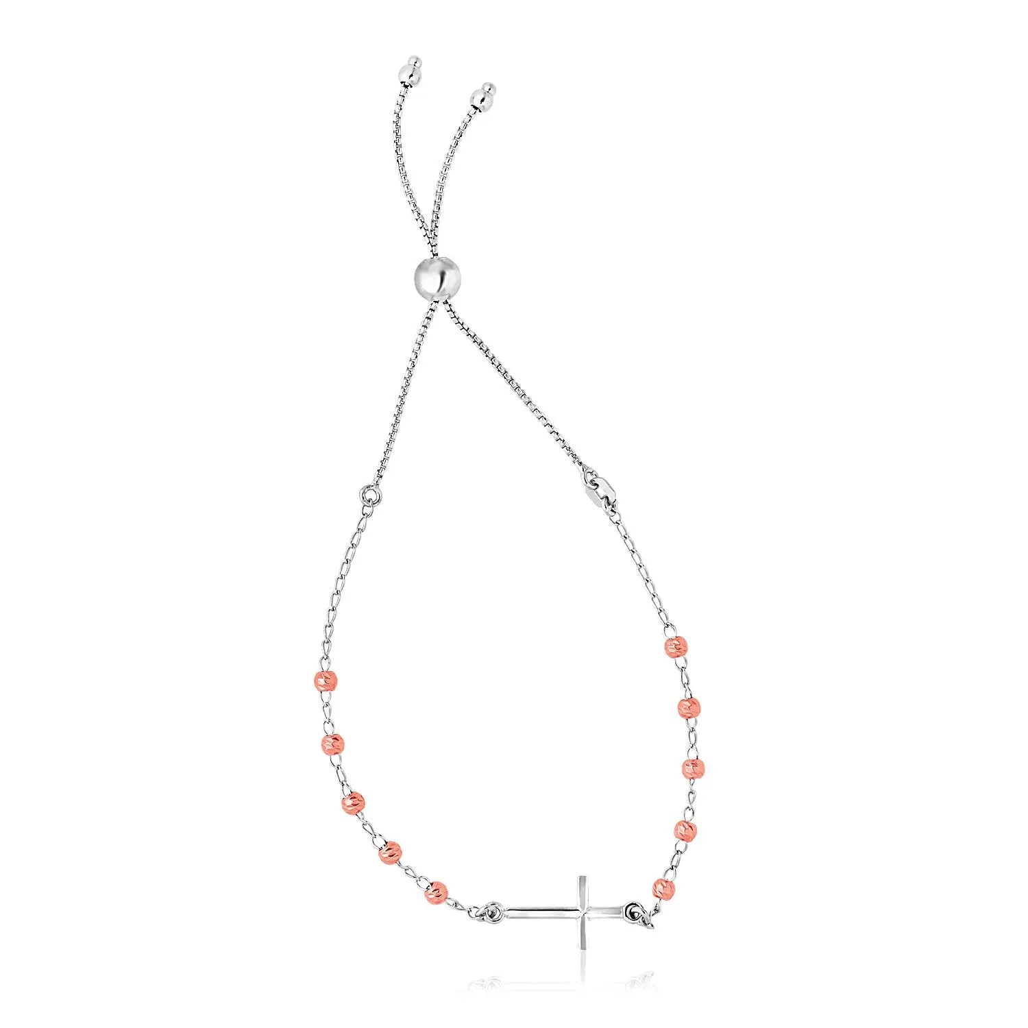 Sterling Silver White and Rose Finish Adjustable Bracelet with Cross (1.20 mm) RCJ Bracelets  CELESTIA LUXE JEWELLERS