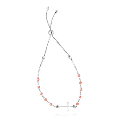 Sterling Silver White and Rose Finish Adjustable Bracelet with Cross (1.20 mm) RCJ Bracelets  CELESTIA LUXE JEWELLERS