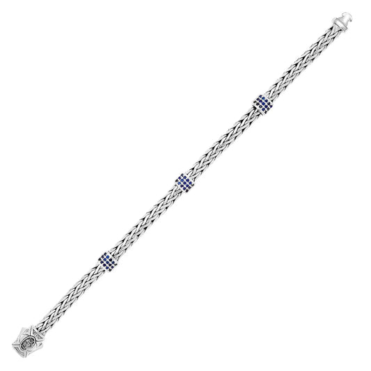 Sterling Silver Woven Bracelet with Blue Sapphire Stations (6.35 mm) RCJ Bracelets  CELESTIA LUXE JEWELLERS