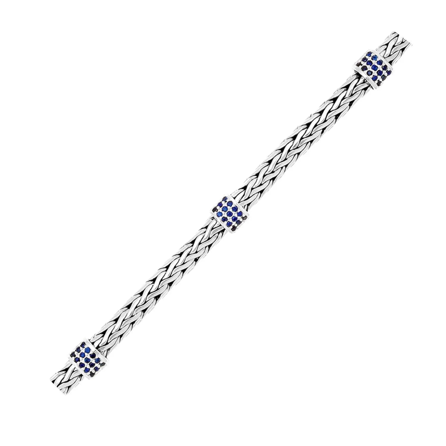 Sterling Silver Woven Bracelet with Blue Sapphire Stations (6.35 mm) RCJ Bracelets  CELESTIA LUXE JEWELLERS