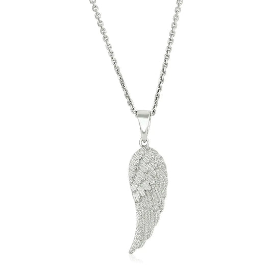 Sterling Silver with Large Textured Angel Wing Pendant RCJ Pendants  CELESTIA LUXE JEWELLERS