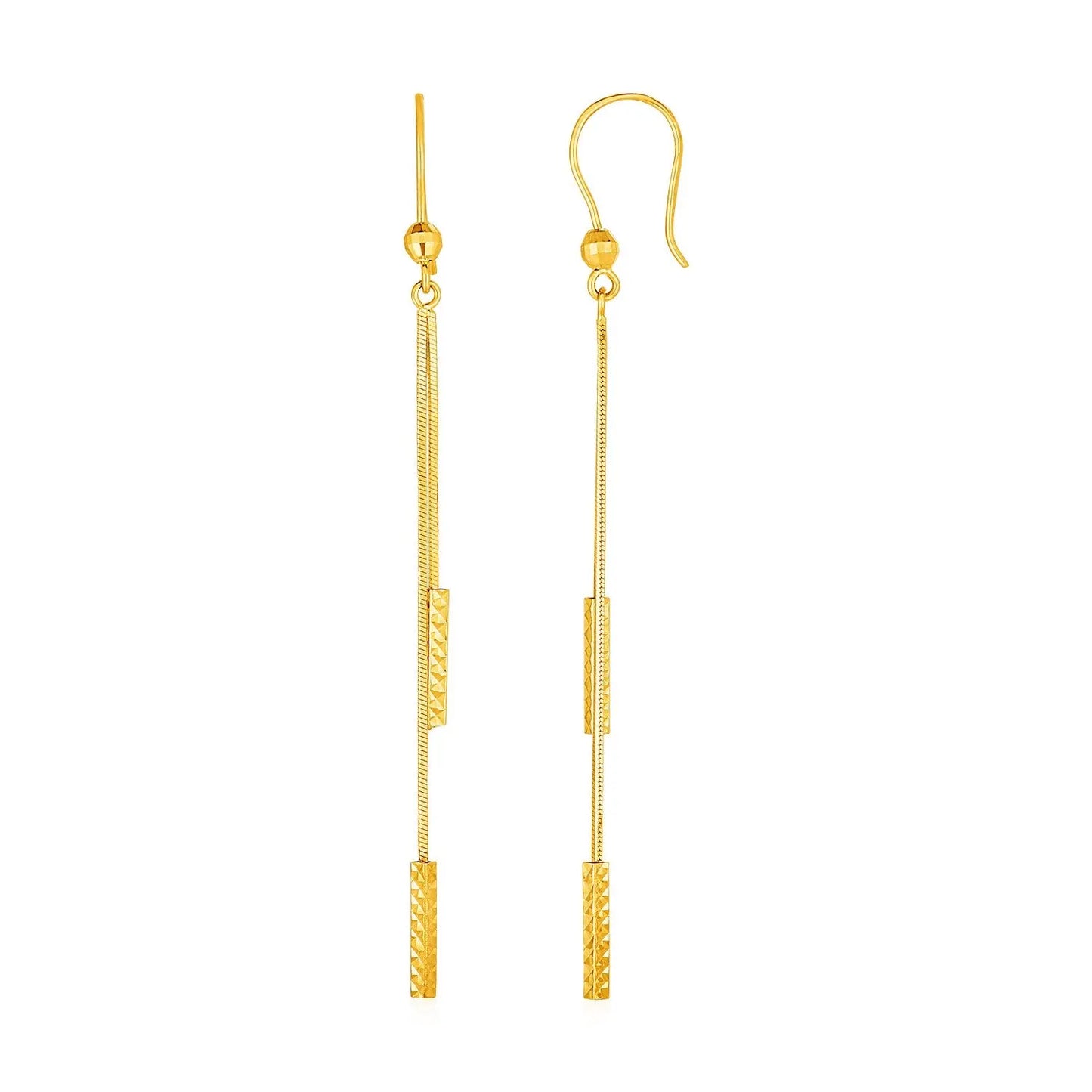 Textured Bar Long Drop Earrings in 14k Yellow Gold RCJ Earrings  CELESTIA LUXE JEWELLERS