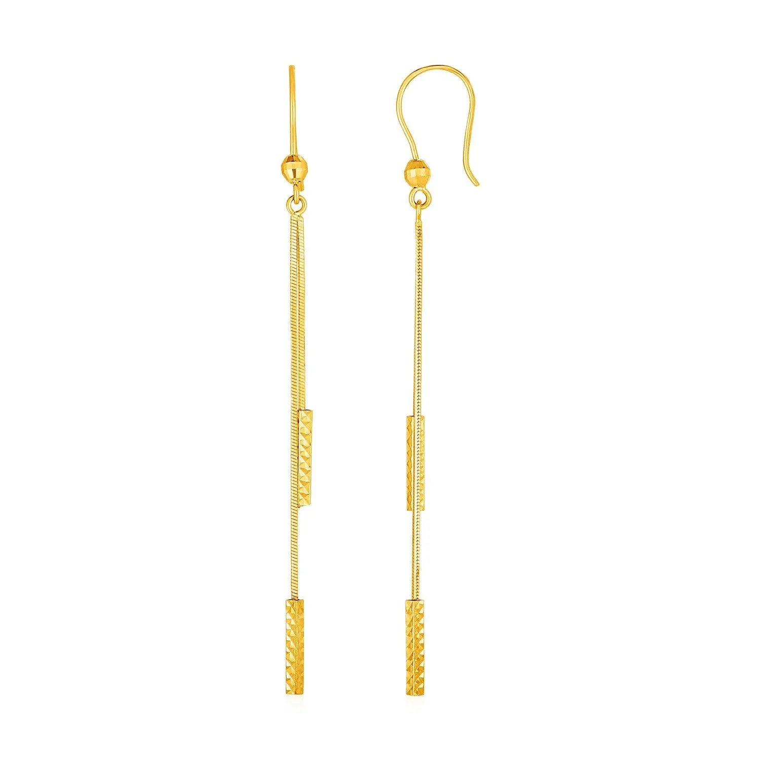 Textured Bar Long Drop Earrings in 14k Yellow Gold RCJ Earrings  CELESTIA LUXE JEWELLERS