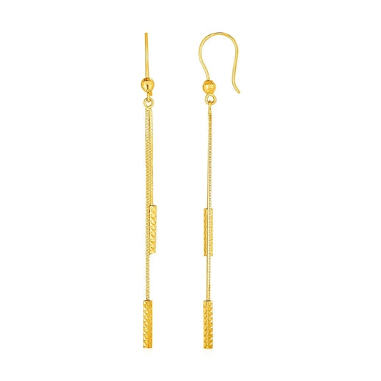 Textured Bar Long Drop Earrings in 14k Yellow Gold RCJ Earrings  CELESTIA LUXE JEWELLERS