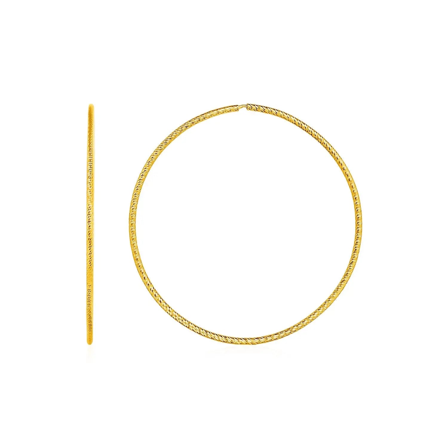 Textured Endless Hoop Earrings in 14k Yellow Gold(1.2x40mm) RCJ Earrings  CELESTIA LUXE JEWELLERS