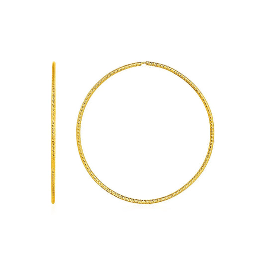 Textured Endless Hoop Earrings in 14k Yellow Gold(1.2x40mm) RCJ Earrings  CELESTIA LUXE JEWELLERS
