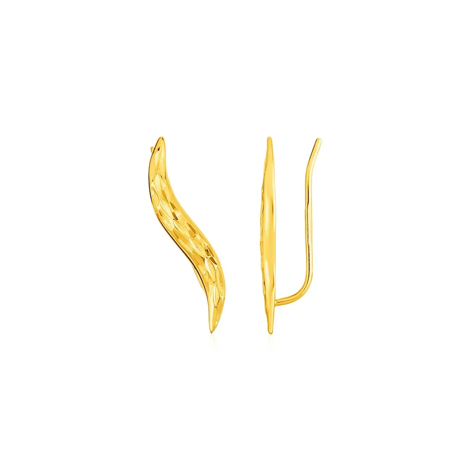 Textured Leaf Climber Earrings in 14k Yellow Gold RCJ Earrings  CELESTIA LUXE JEWELLERS
