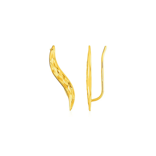 Textured Leaf Climber Earrings in 14k Yellow Gold RCJ Earrings  CELESTIA LUXE JEWELLERS