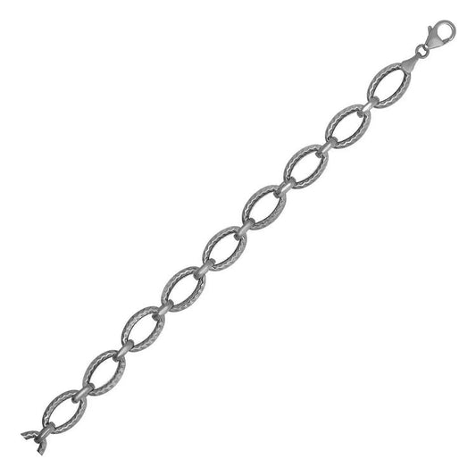 Textured Oval Link Bracelet in 14k White Gold (8.60 mm) RCJ Bracelets  CELESTIA LUXE JEWELLERS