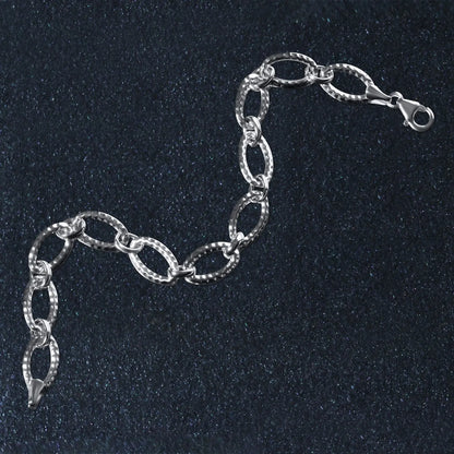 Textured Oval Link Bracelet in 14k White Gold (8.60 mm) RCJ Bracelets  CELESTIA LUXE JEWELLERS