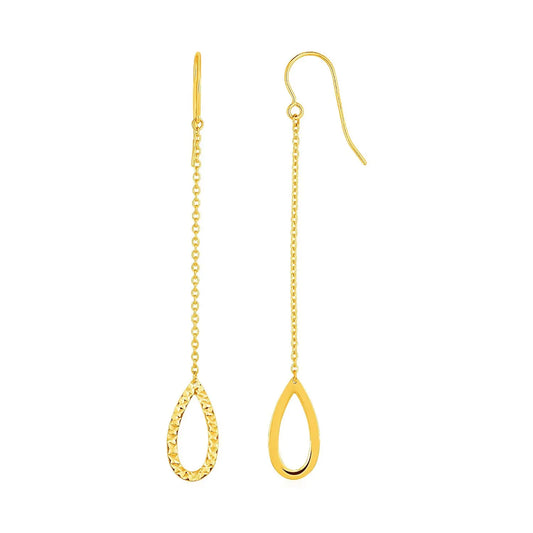 Textured Pear Shaped Long Drop Earrings in 14k Yellow Gold RCJ Earrings  CELESTIA LUXE JEWELLERS