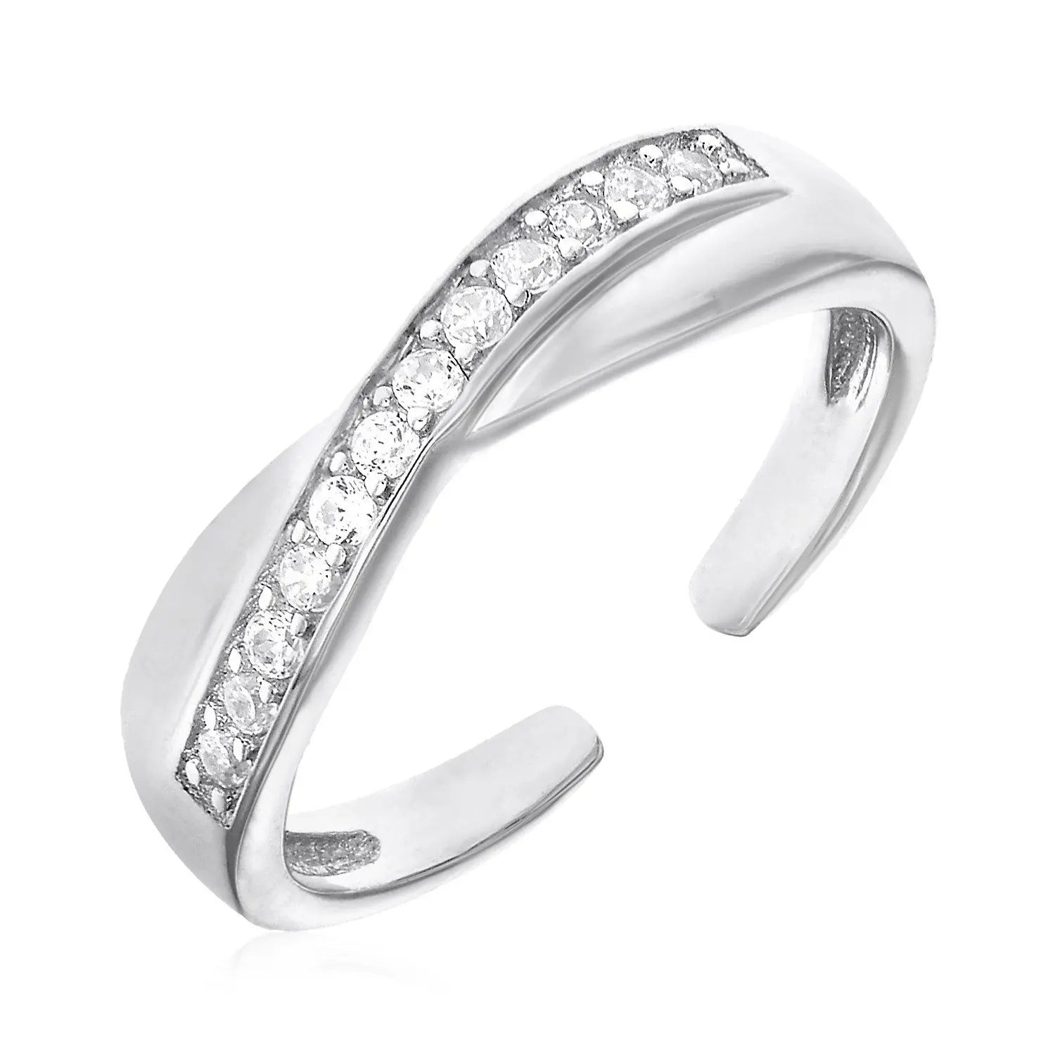 Toe Ring with Crossover Motif in Sterling Silver with Cubic Zirconia RCJ Toe Rings  CELESTIA LUXE JEWELLERS