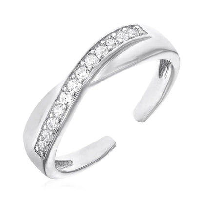 Toe Ring with Crossover Motif in Sterling Silver with Cubic Zirconia RCJ Toe Rings  CELESTIA LUXE JEWELLERS