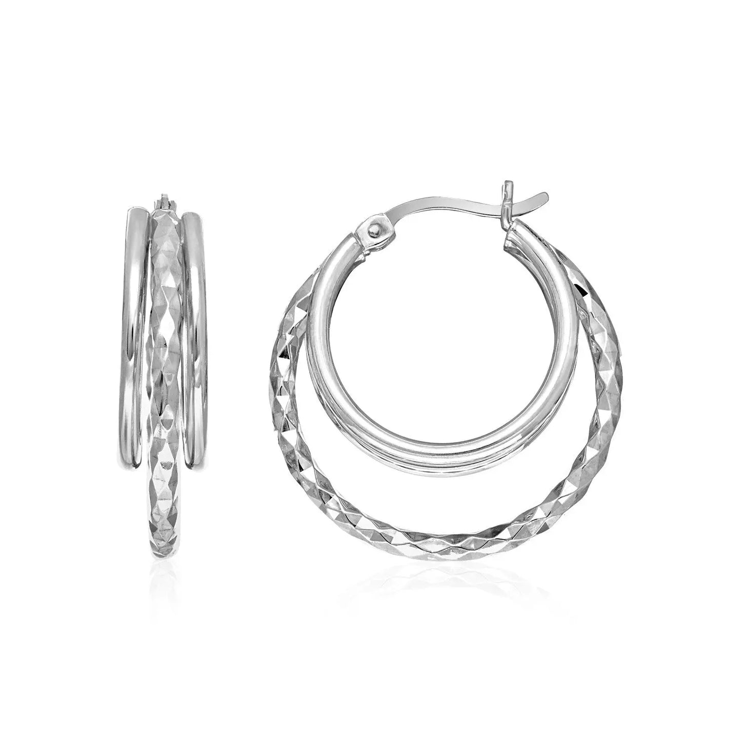 Two-Part Graduated Polished and Textured Hoop Earrings in Sterling Silver RCJ Earrings  CELESTIA LUXE JEWELLERS