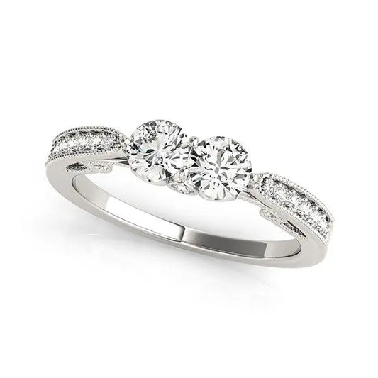 Two Stone Diamond Ring With Milgrain Design In 14k White Gold (3/4 cttw) RCJ Rings  CELESTIA LUXE JEWELLERS