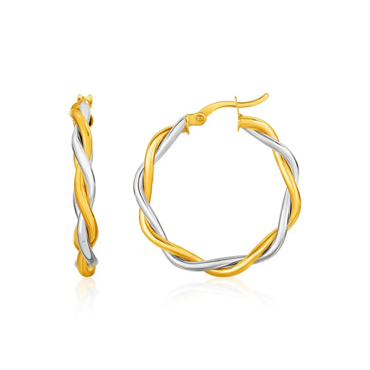 Two-Tone Twisted Wire Round Hoop Earrings in 10k Yellow and White Gold(3x20mm) RCJ Earrings  CELESTIA LUXE JEWELLERS
