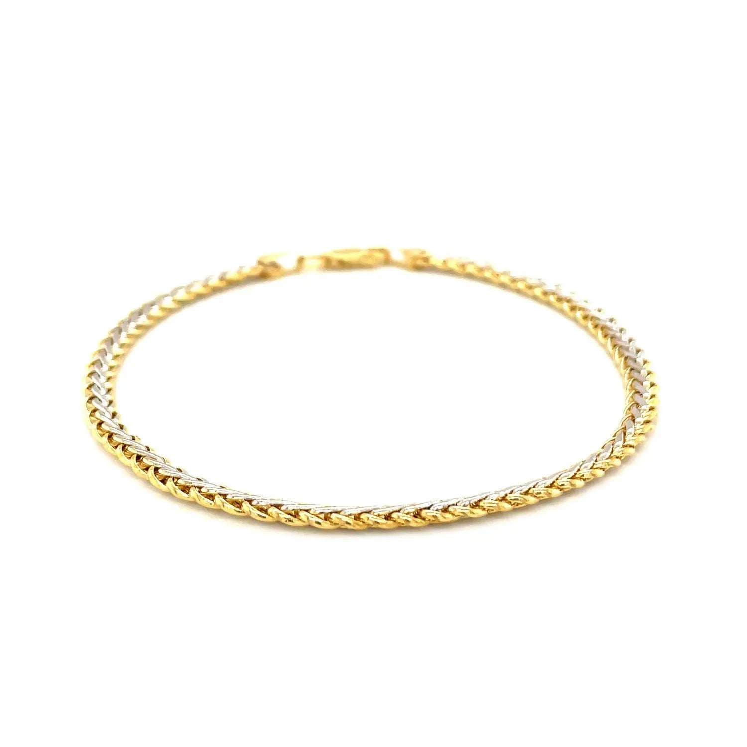 Two-Toned Fine Wheat Chain Bracelet in 10k Yellow and White Gold (3.00 mm) RCJ Bracelets  CELESTIA LUXE JEWELLERS
