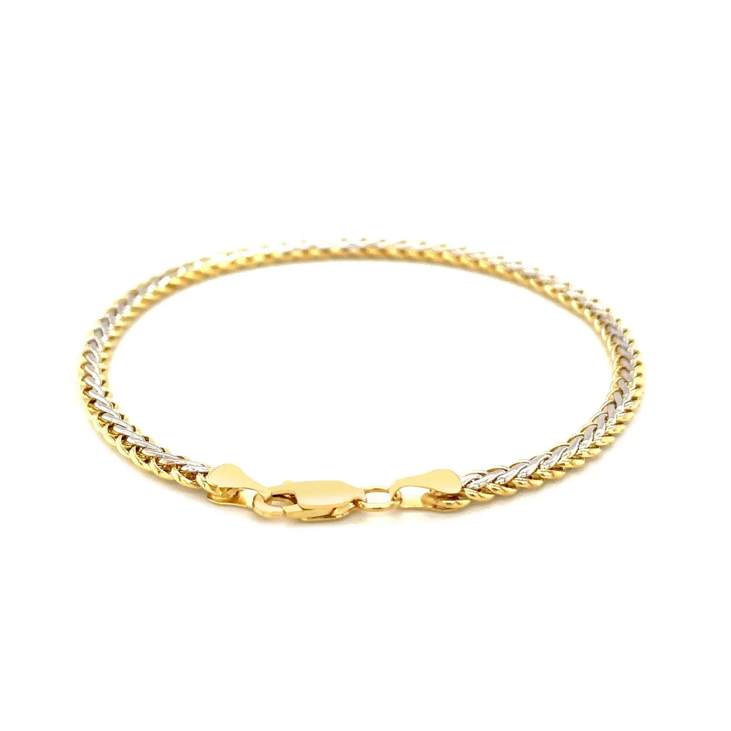 Two-Toned Fine Wheat Chain Bracelet in 10k Yellow and White Gold (3.00 mm) RCJ Bracelets  CELESTIA LUXE JEWELLERS