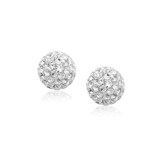 White Tone Crystal Ball Stud Earrings in 14k Yellow Gold(8mm) RCJ Earrings  CELESTIA LUXE JEWELLERS