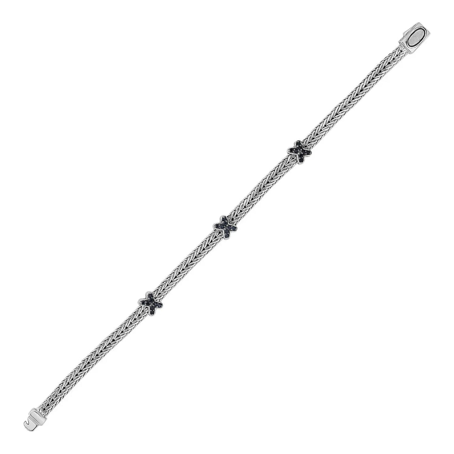Woven Rope Bracelet with Black Sapphire X Accents in Sterling Silver RCJ Bracelets  CELESTIA LUXE JEWELLERS