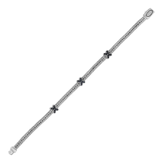 Woven Rope Bracelet with Black Sapphire X Accents in Sterling Silver RCJ Bracelets  CELESTIA LUXE JEWELLERS