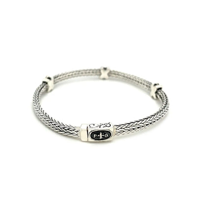 Woven Rope Bracelet with Black Sapphire X Accents in Sterling Silver RCJ Bracelets  CELESTIA LUXE JEWELLERS