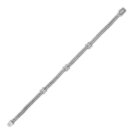 Woven Rope Bracelet with White Sapphire X Accents in Sterling Silver (2.00 mm) RCJ Bracelets  CELESTIA LUXE JEWELLERS